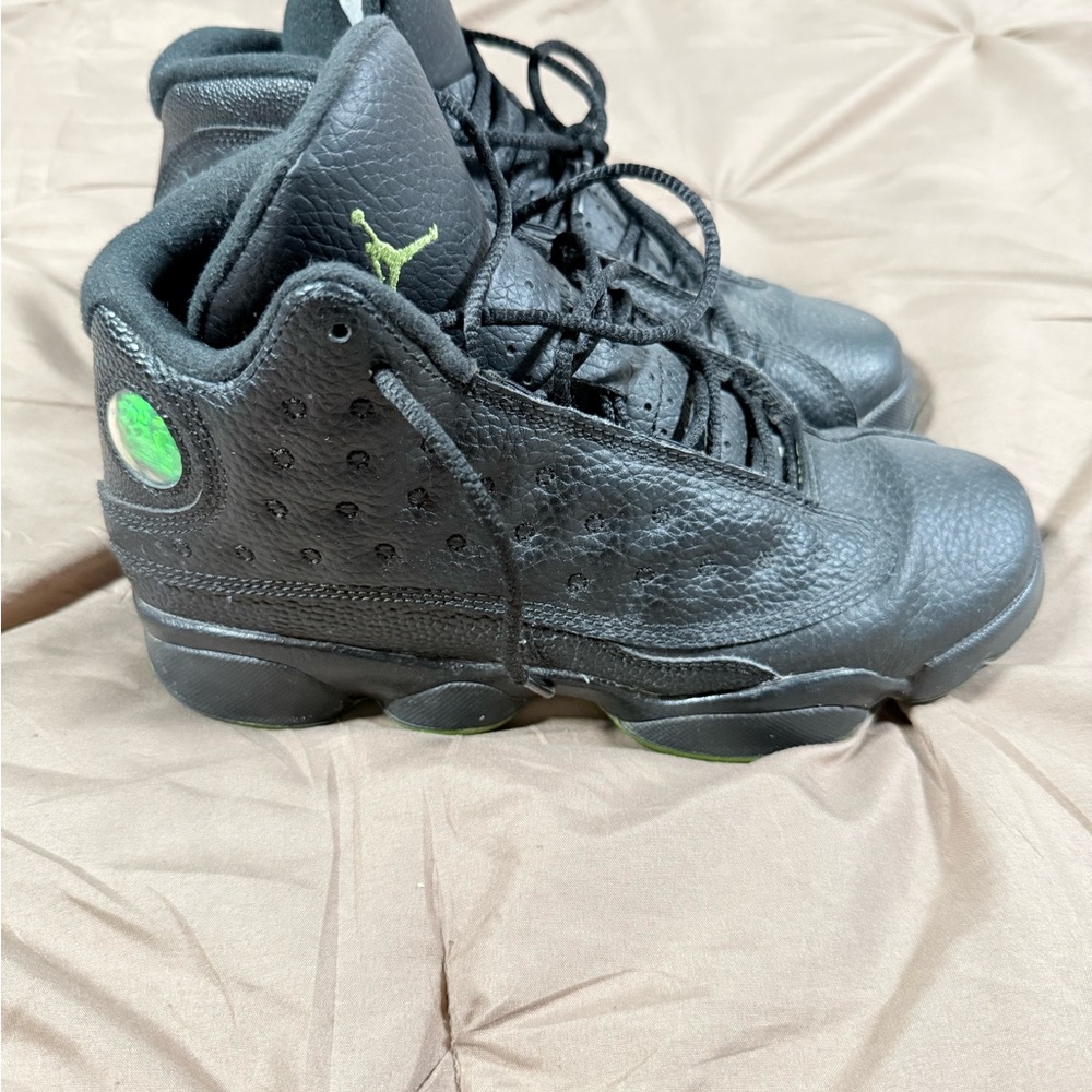Jordan Black Sneakers with Neon Green Jumpman - Picture 2 of 3
